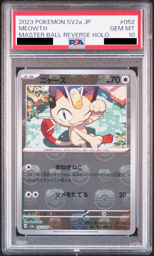 Meowth C: Master Ball Mirror PSA 10 Japanese Pokemon Card [SV2a 052/165]